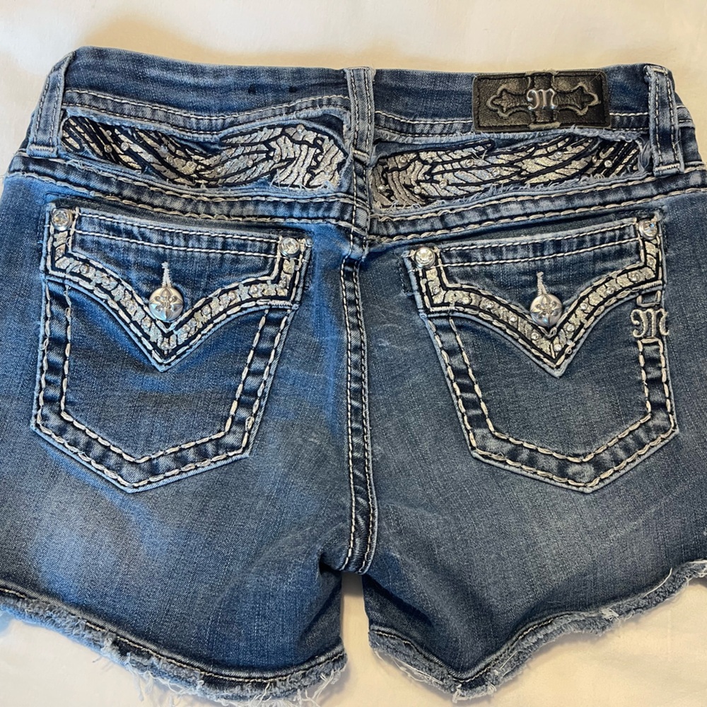 Miss Me Blue Jean Shorts with Embellished Pockets
